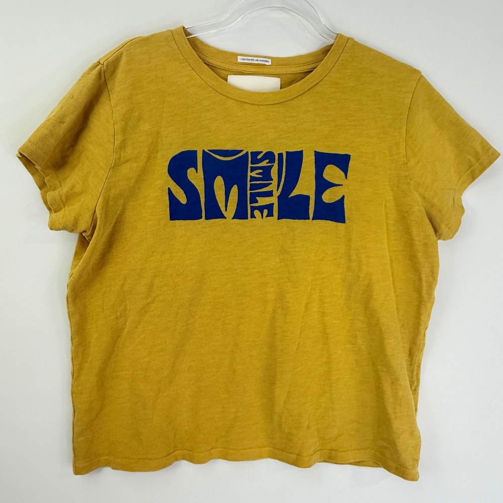 Mother Superior The Sinful T-Shirt Women XL Yellow Smile Graphic Slub Cotton